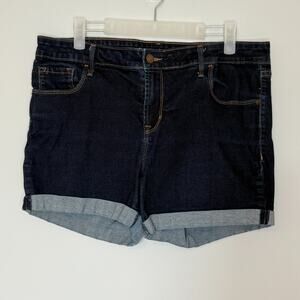 Old Navy Womens Rockstar Denim Shorts Size 14 Dark Wash Cuffed Stretch Casual